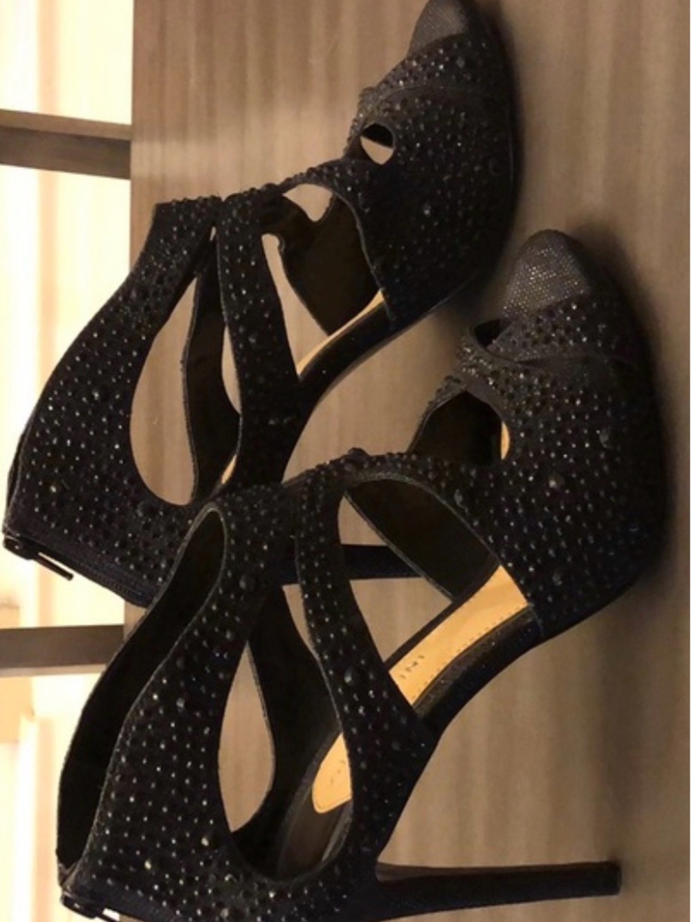 Gianni Bini Black Crystal Embellished Strappy High Heels